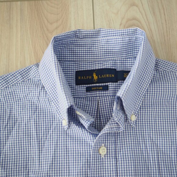 Ralph Lauren Blue Checkered Buttoned Dress Shirt – Easy Care, Size 14.5 / 32-33 - Picture 3 of 10